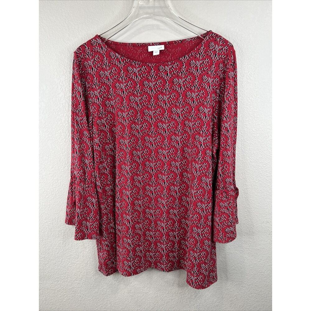 J. Jill Women's Top Tee Size L Floral Geometric Boho Bell Sleeve Stretch